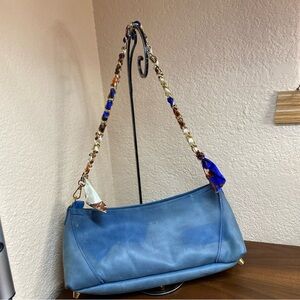VTG Designed For Joy Birdie Shoulder Handbag Blue DistressLeather Chain Strap